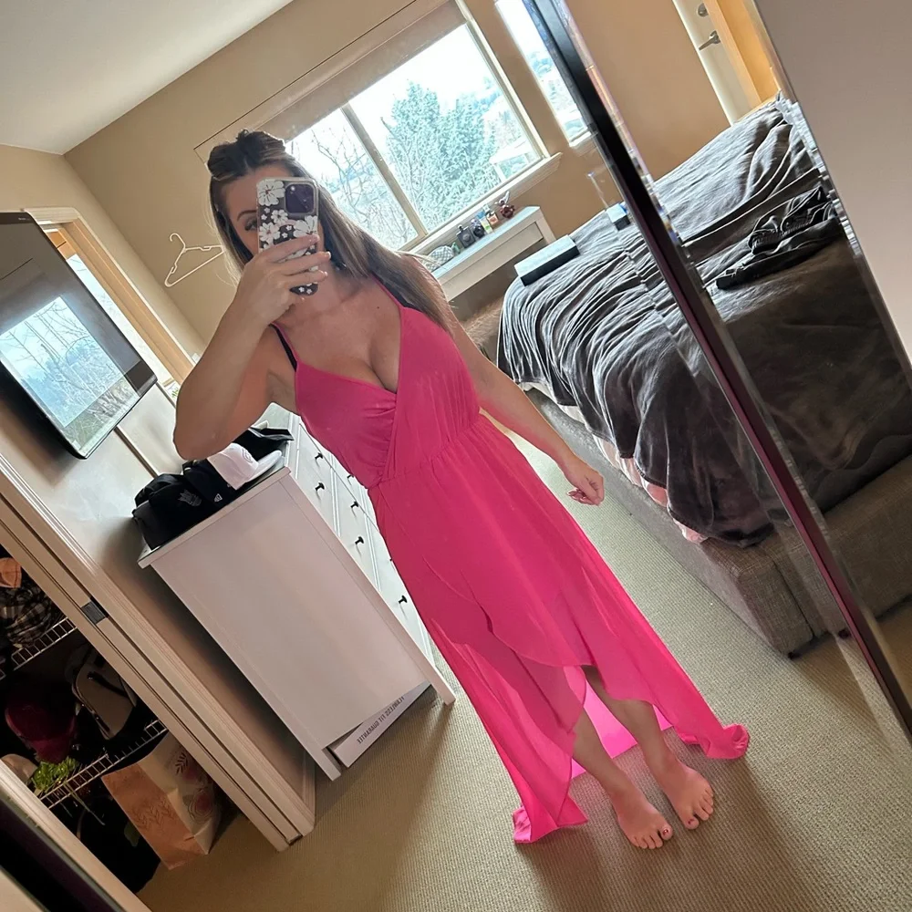 bebe Vibrant Pink High Low Dress - Picture 10 of 14